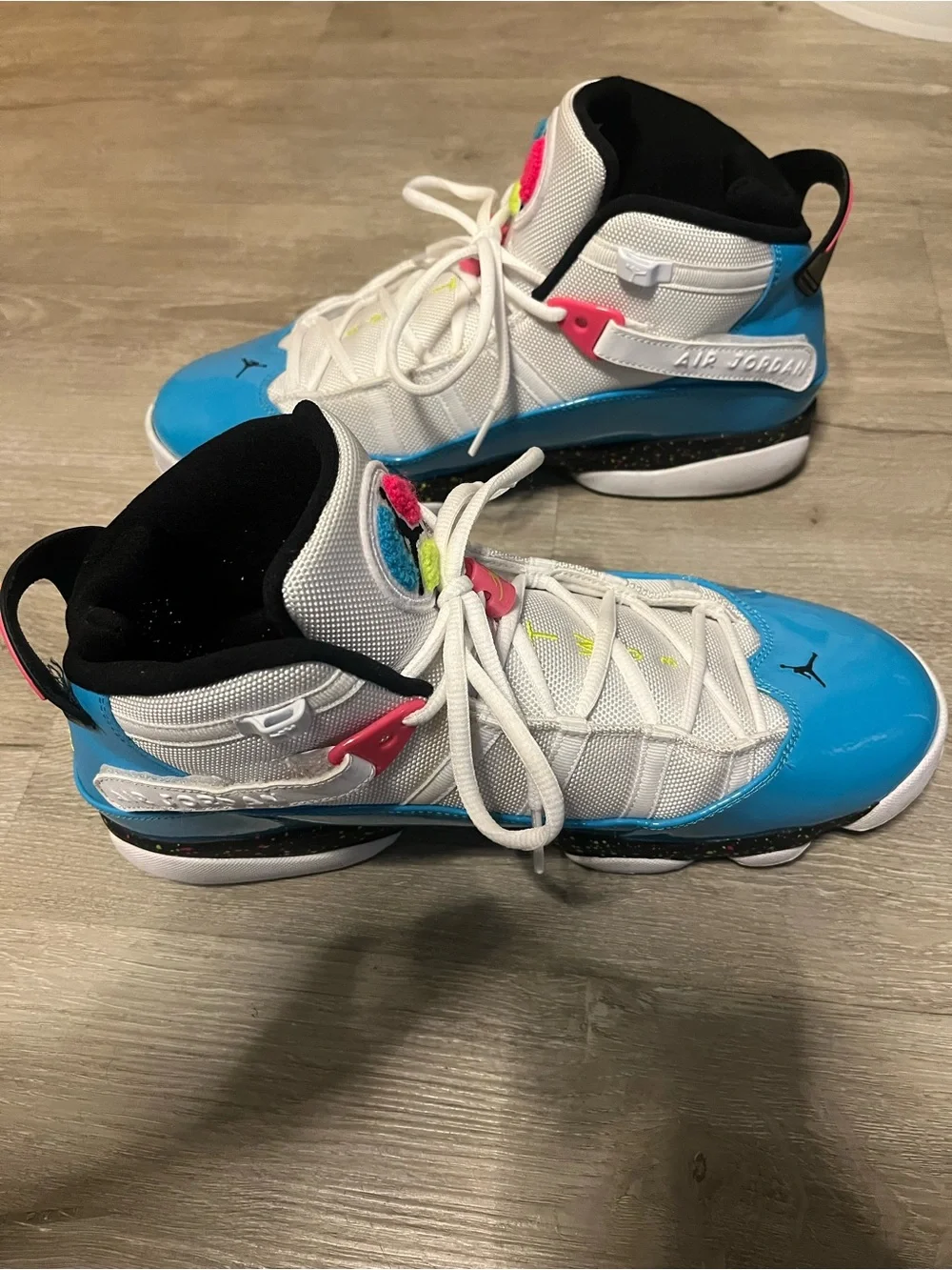 Jordan 6 Rings Blue Fury Cyber Pink Mid Top Basketball Sneakers White Blue Pink